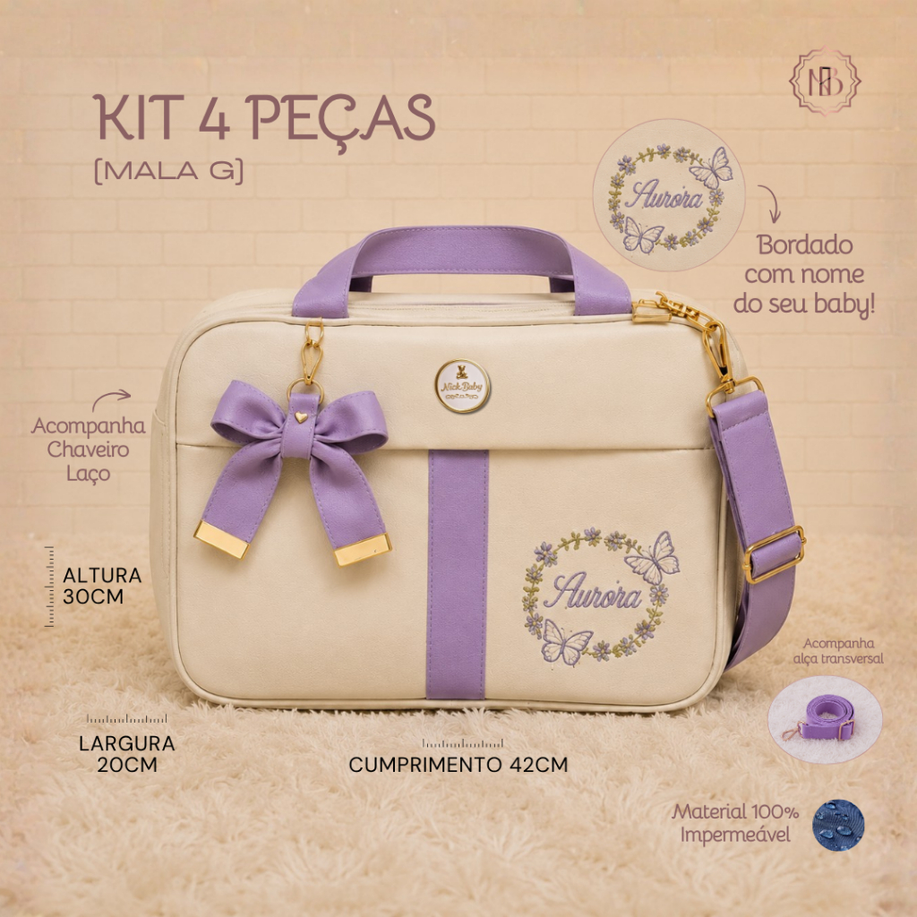 Kit Mala Maternidade Personalizada com 4 peças luxo. Bolsas de Bebê personalizada com nome. Nick Baby Bolsas