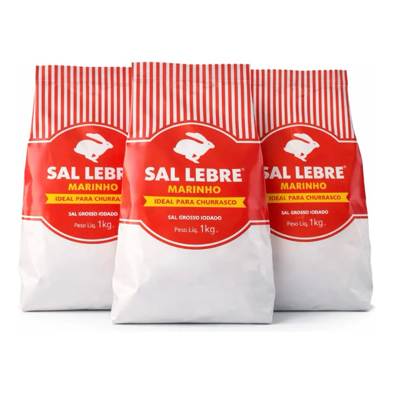 kit 3 Sal Marinho Grosso Lebre para Churrasco 1kg cada