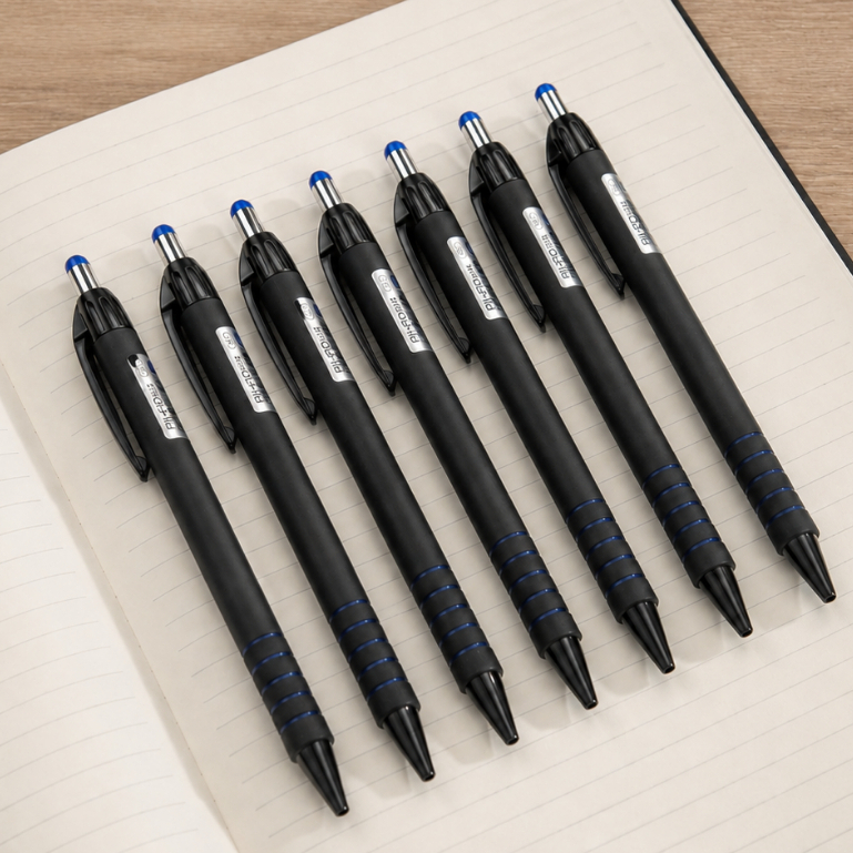 Kit Com 24 Canetas Aihao AH-567 Esferográfica Azul 0.7mm Corpo Preto Retrátil Uso Escolar E Escritório
