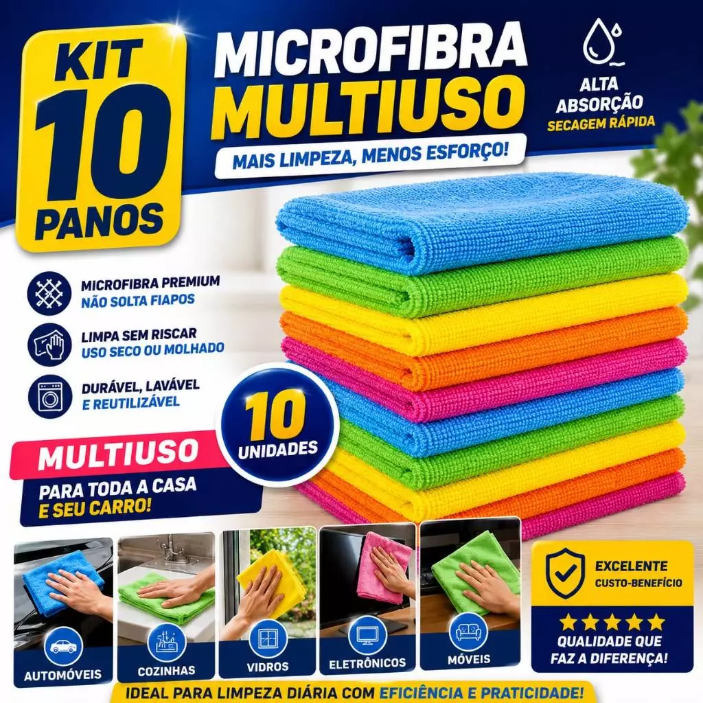 Kit 10 Panos De Limpeza Microfibra alta absorção Multiuso — imagem 1