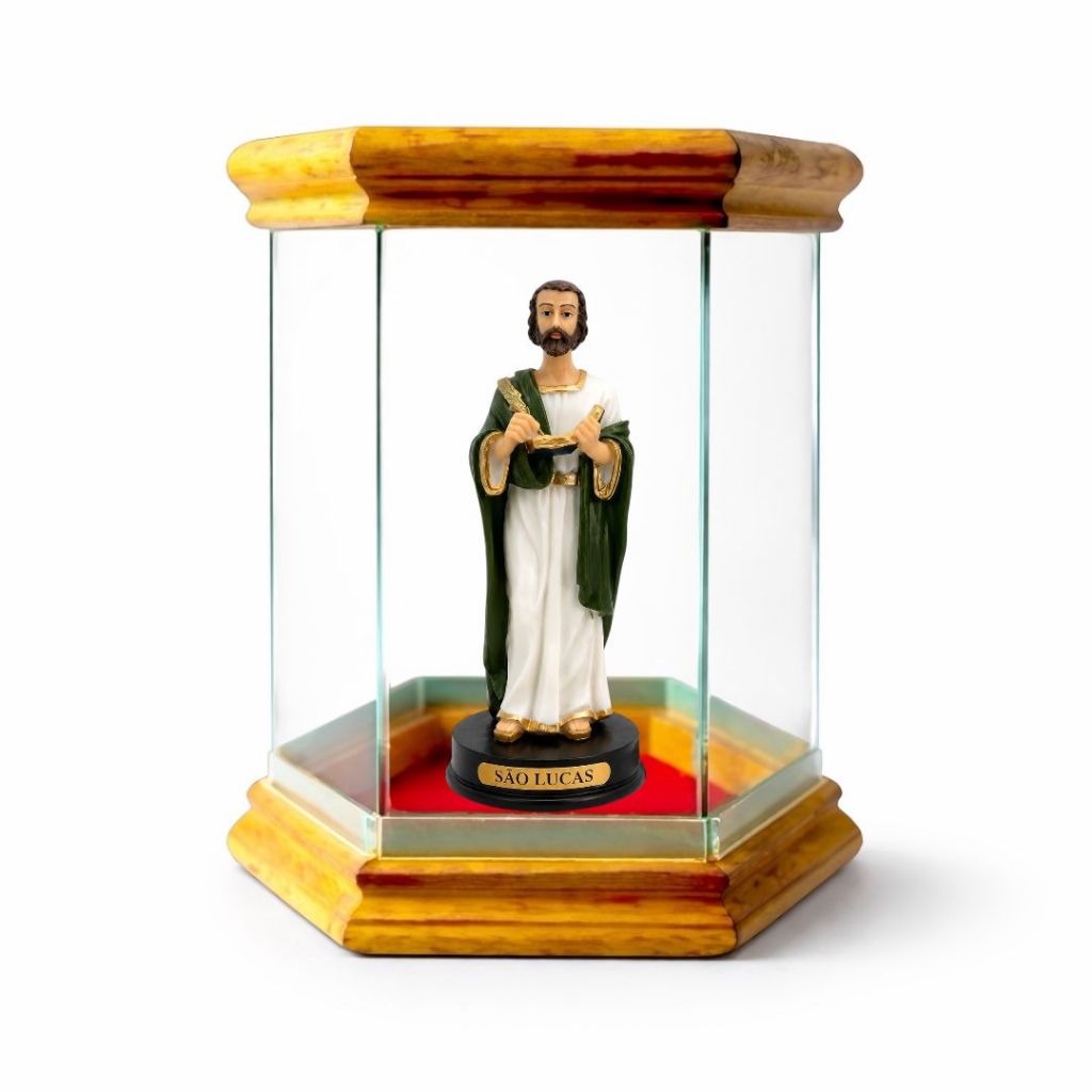 Imagem São Lucas Resina 15cm com Capela Redoma Oratorio de Vidro