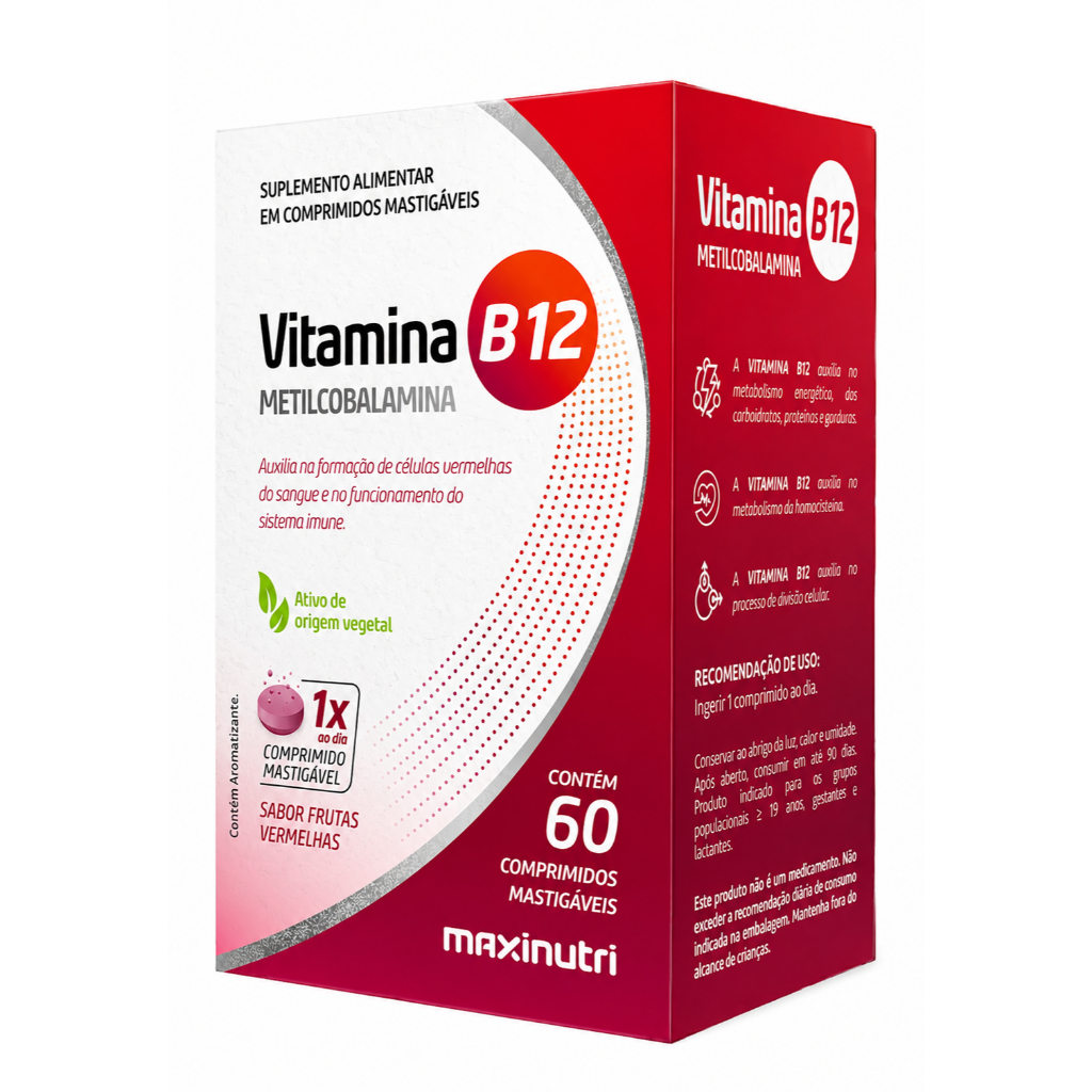 Kit Vitamina B-12 Mastigável Zero Açucar 60 Comp Maxinutri Sem Sabor