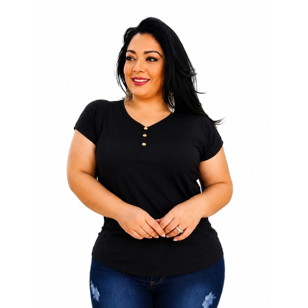 BLUSA BÁSICA COM BOTÕES  VISCOSE COM ELASTANO - CASUAL DIA A DIA .