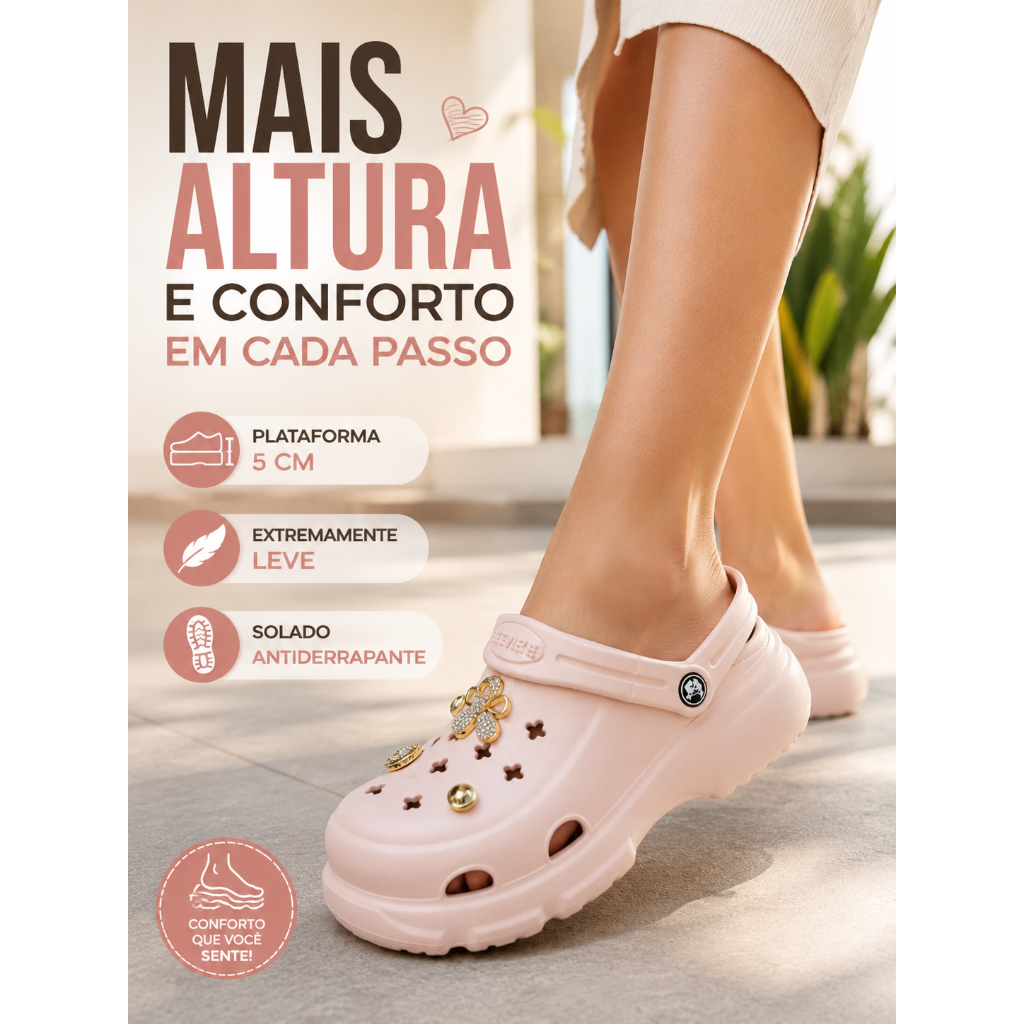 Babuche Sandalia Chinelo Plataforma Blogueira Feminina EVA Antiderrapante Fovere com Pingentes Exclusivos