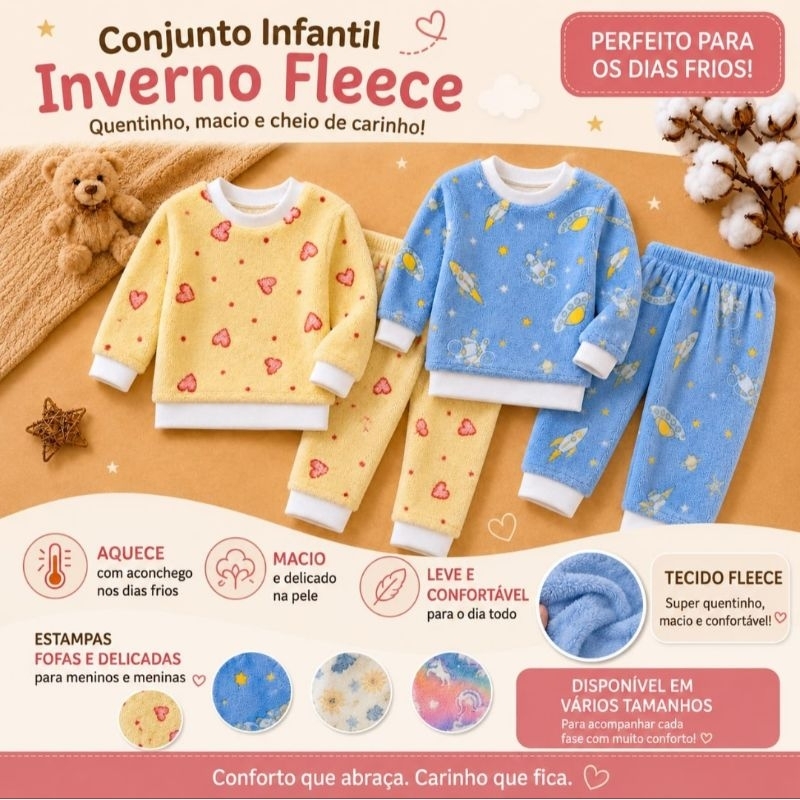 conjunto inverno infantil peluciado tamanhos 1, 2 e 3