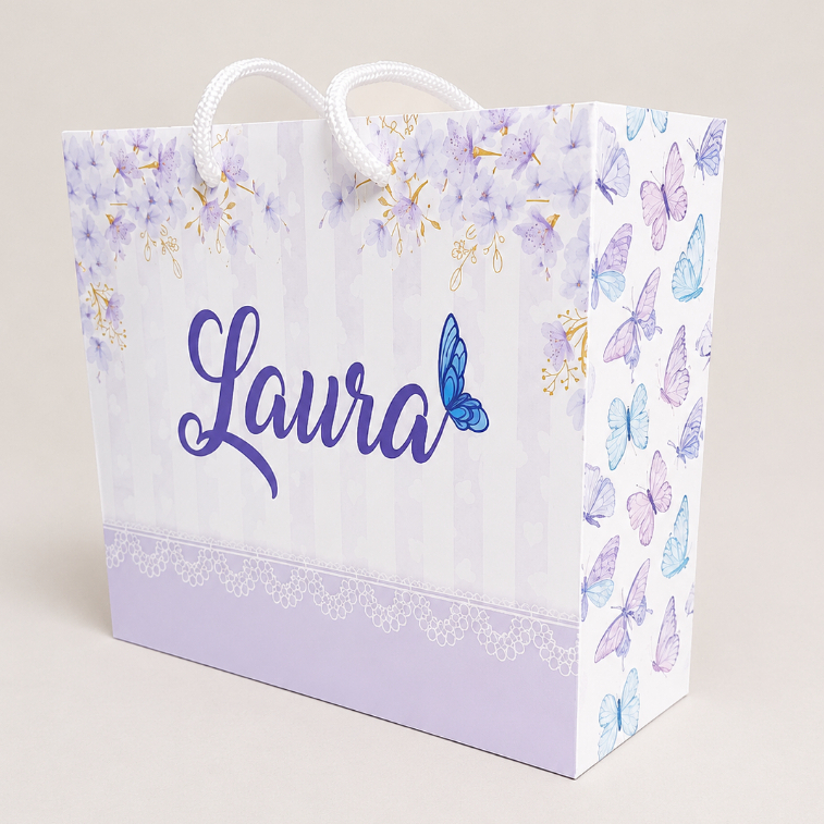 Sacolinha Personalizada Jardim das Borboletas Lilás - Qualidade - Envio rápido 10/15/20/25 ou 30