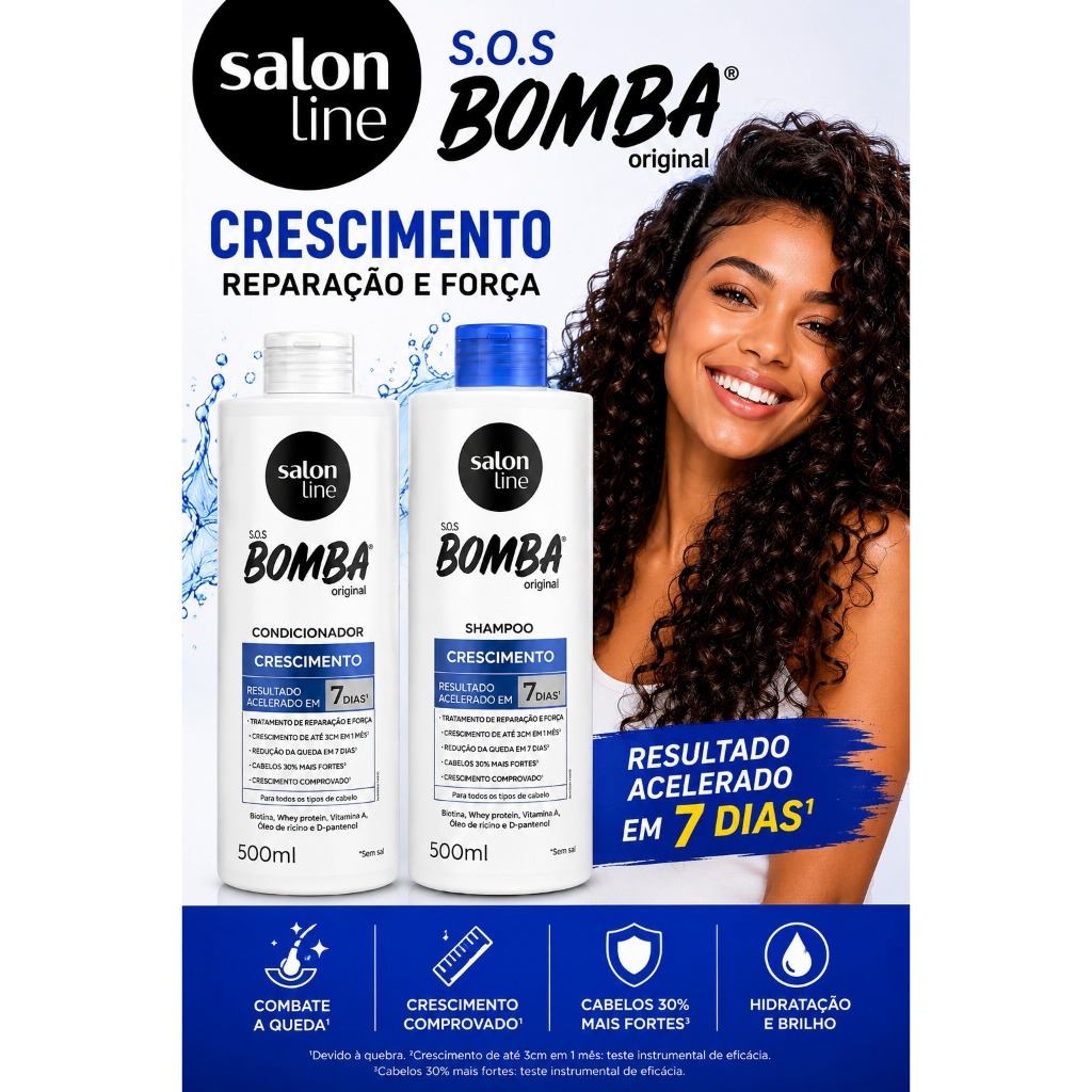 Kit Shampoo e Condicionador Salon Line SOS Bomba Original 500ml Reparação Força e Brilho