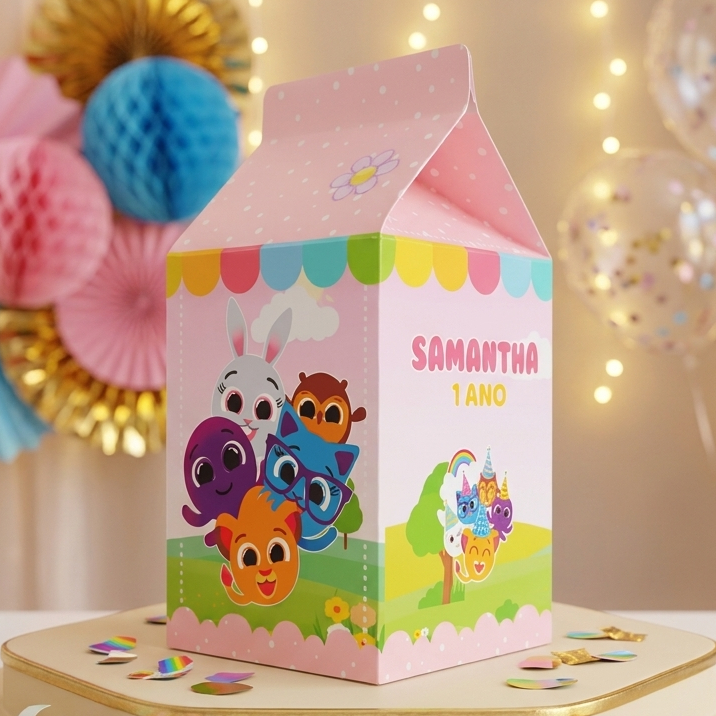 ENVIO RÁPIDO - Caixinhas Milk Personalizada Bolofofos Menina - Lembrancinha Aniversário Festa