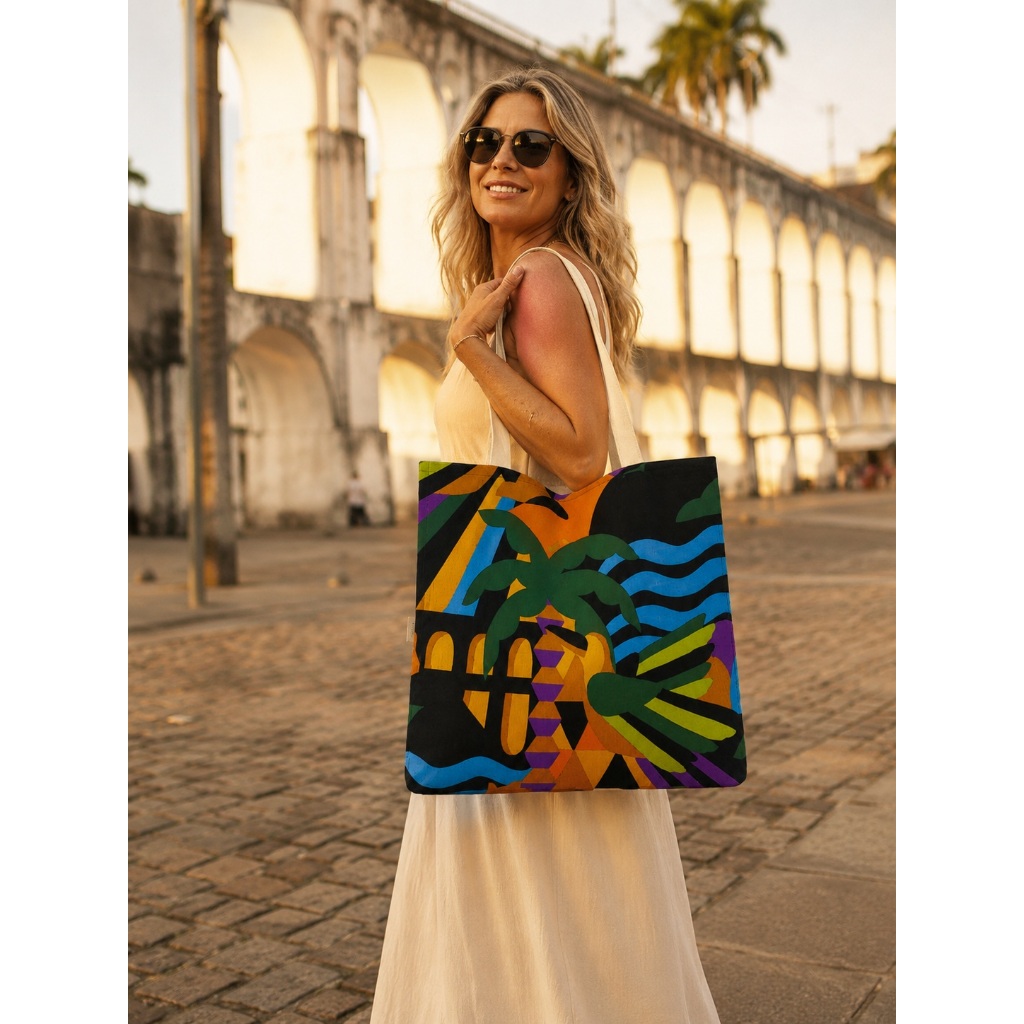 Bolsa Farm me leva Feminina Praia Ecobag Shopper Bag Sacola Grande Ombro Viagem Feira Compras Tropical Colorida Casual