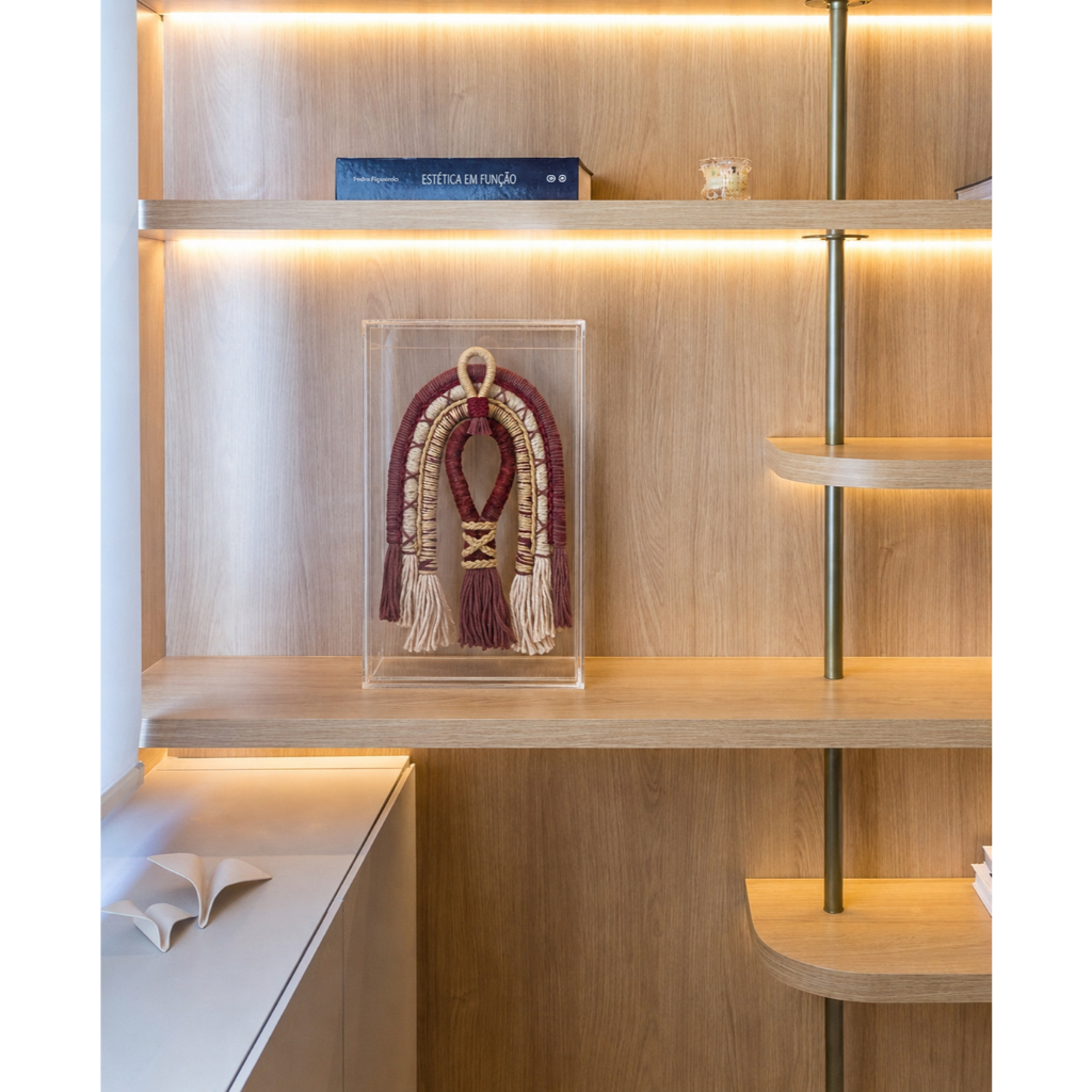 Mini Cocar Têxtil na moldura caixa acrílica Decoração de estante e mesa
