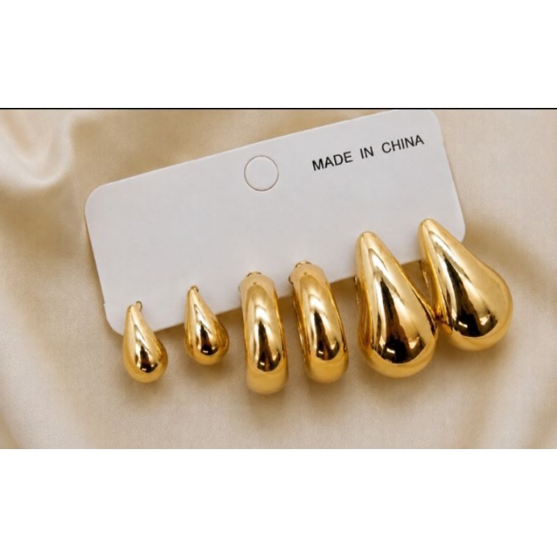 Brinco 2 Gota/ 1Argola Dourado e Prata. kit com 3 pares. Bijuteria. Moderno e elegante. Tendência.