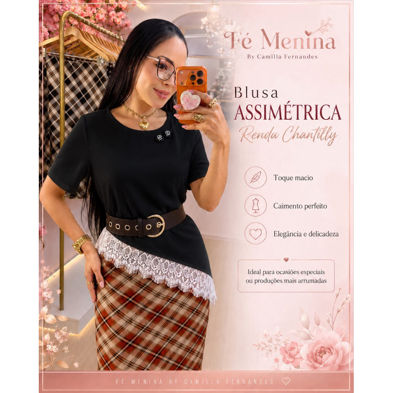 Blusa Feminina com Renda Assimétrica Elegante Versátil e Confortável.