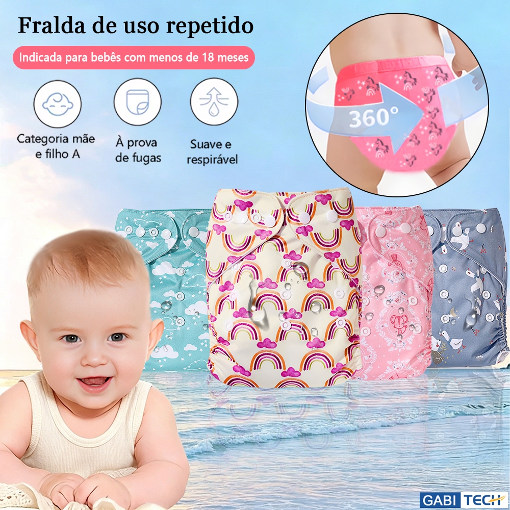 Fralda Ecológica Lavável Reutilizável com Botões Ajustáveis