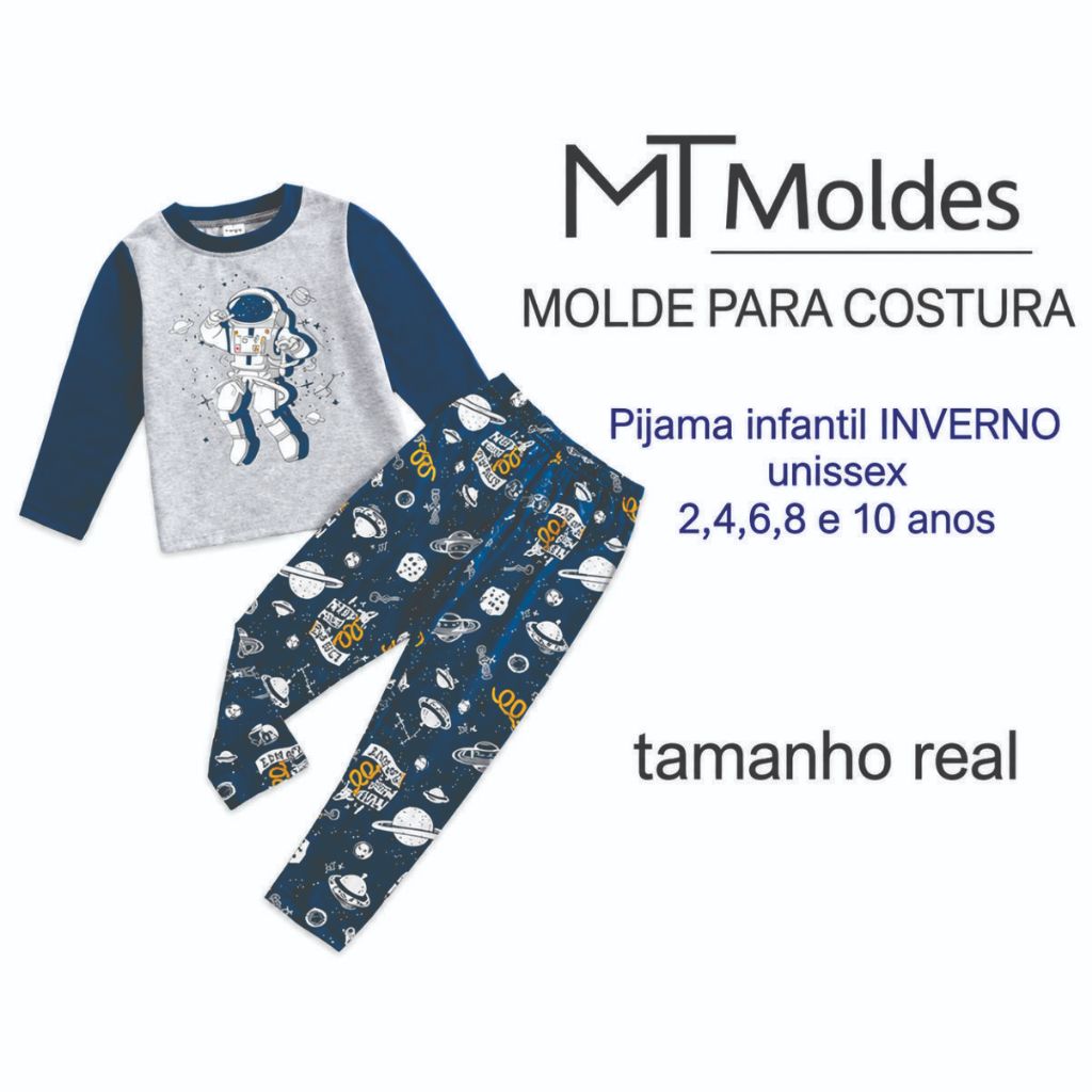 Molde Pijama Infantil unissex 2 a 10 Anos Multitamanhos Recorte e Costure