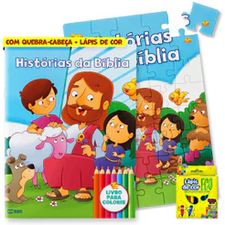 Histórias da Bíblia – Livro com história para colorir com Quebra-Cabeça e Lápis de Cor!