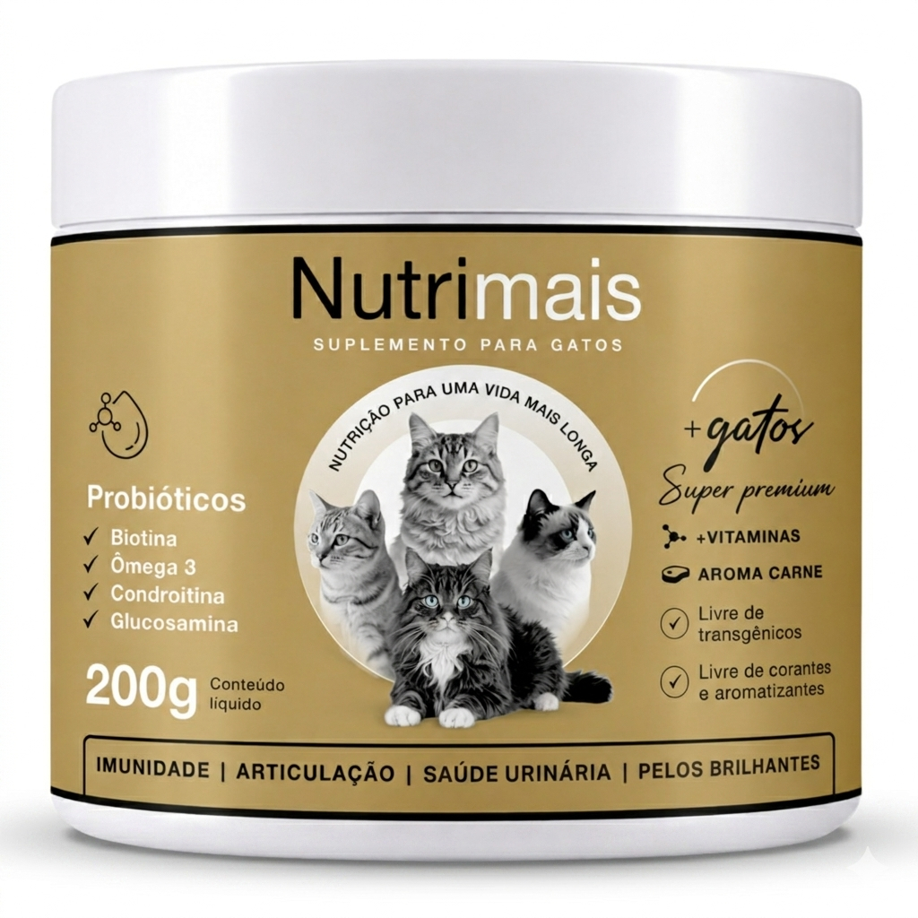 Suplemento Gatos Saúde Urinária Queda de Pelos Imunidade Articulação Pelos Brilhantes Bolas de Pelos Nutrimais 200g