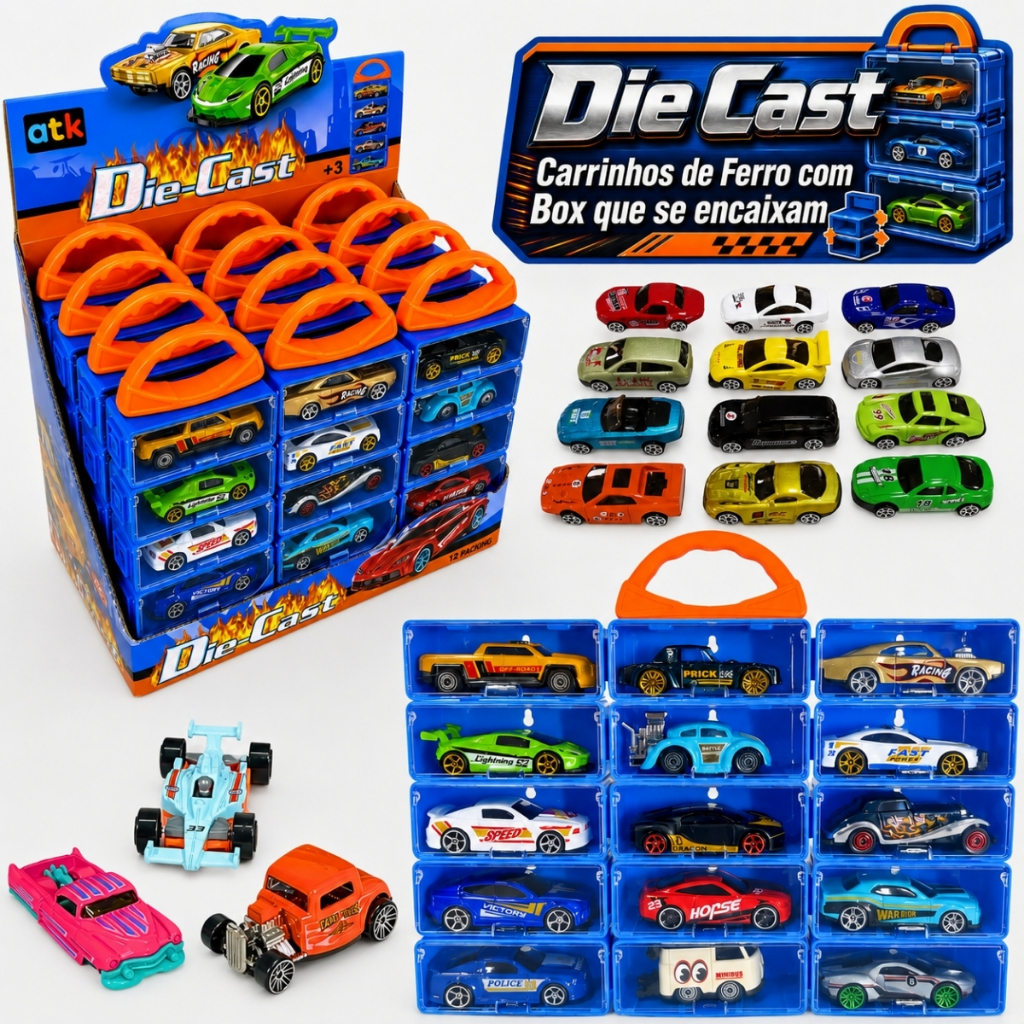 Kit 15 Carrinhos De Ferro Porta Maleta Compatível Com Hotwheels