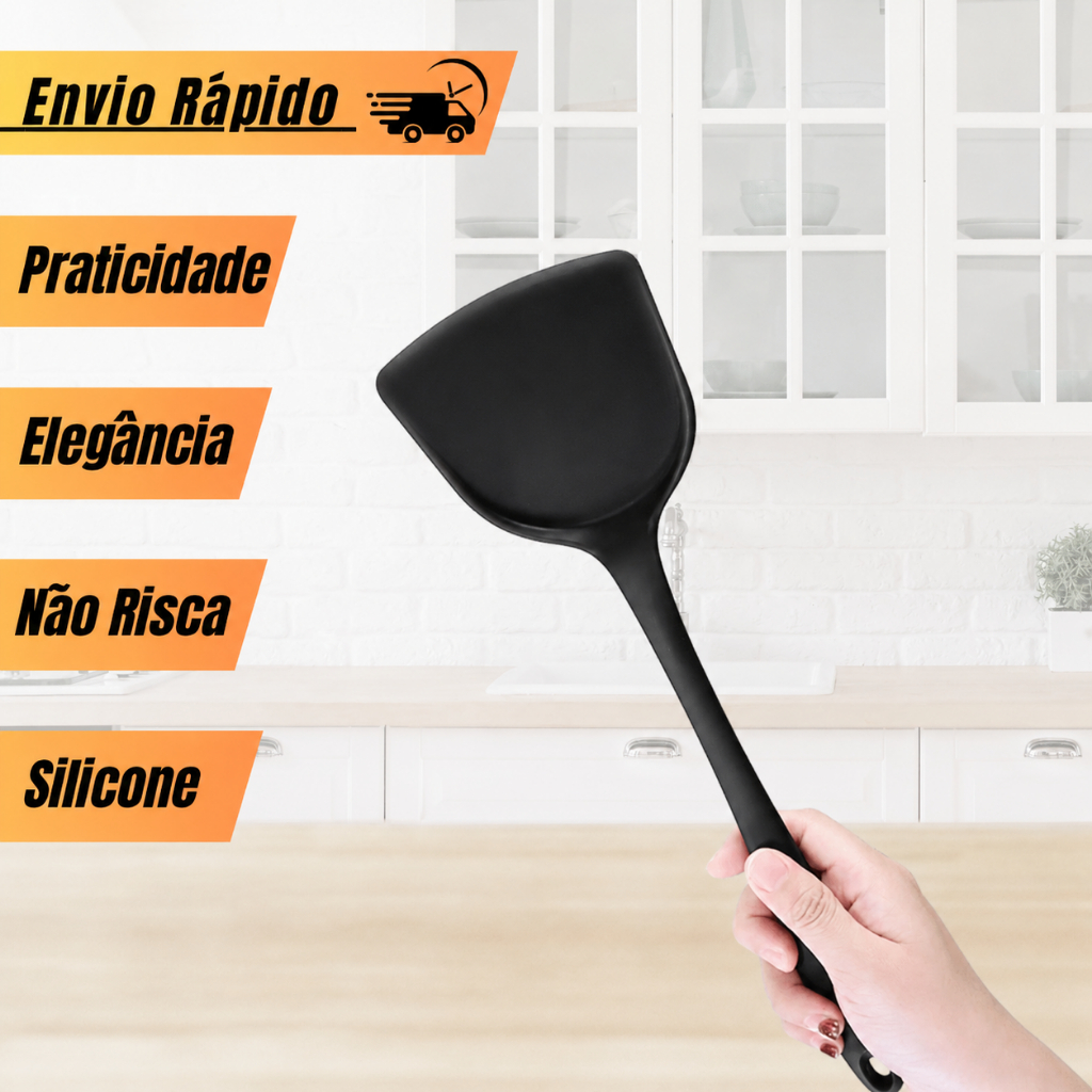 Espátula de Silicone Larga Chapeiro para Grelhar em Hamburgueria Chapa Colorida Preta Cinza Vermelha