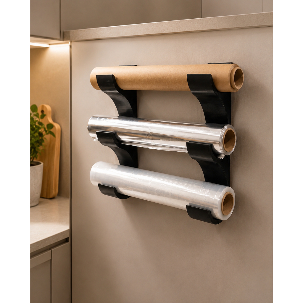 Suporte de Parede para Rolos de Cozinha 3 em 1 | papel aluminio, papel filme, papel manteiga e outros