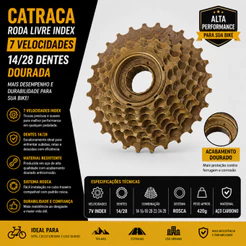 CATRACA RODA LIVRE INDEX 7 VELOCIDADES 14/28 DENTES DOURADA PARA BIKE