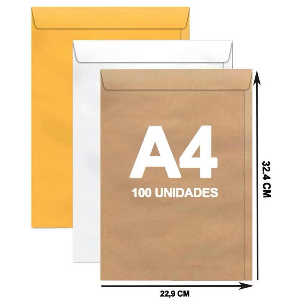Envelope A4 22x32 cm Kraft 229x324 100 Unidades Pardo Curriculum Escritorio Branco Ouro Foroni