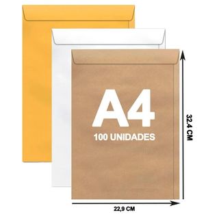 Envelope A4 22x32 cm Kraft 229x324 100 Unidades Pardo Curriculum Escritorio