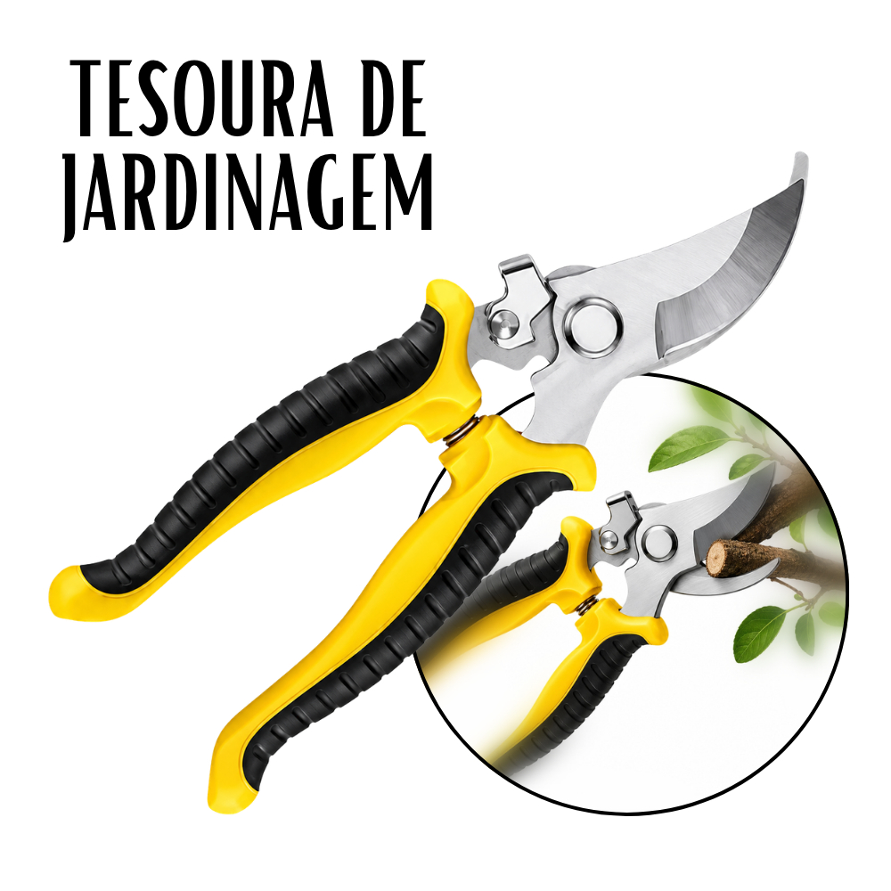 Tesoura de Poda Profissional Amarela Aço Inox Super Afiada Cabo Antiderrapante Jardinagem