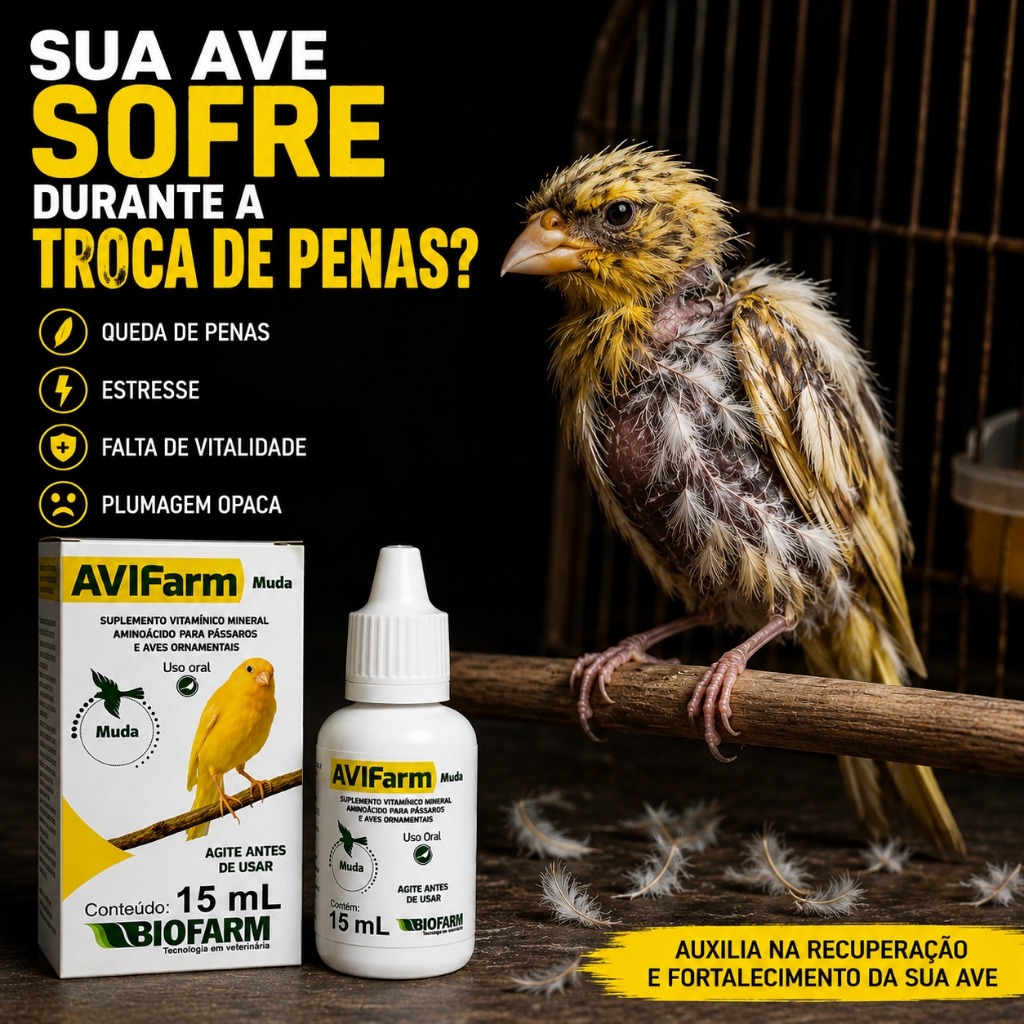 AVIFarm Muda Vitamina Para Pássaros Aves Ornamentais Troca De Penas Vitalidade 15mL Biofarm