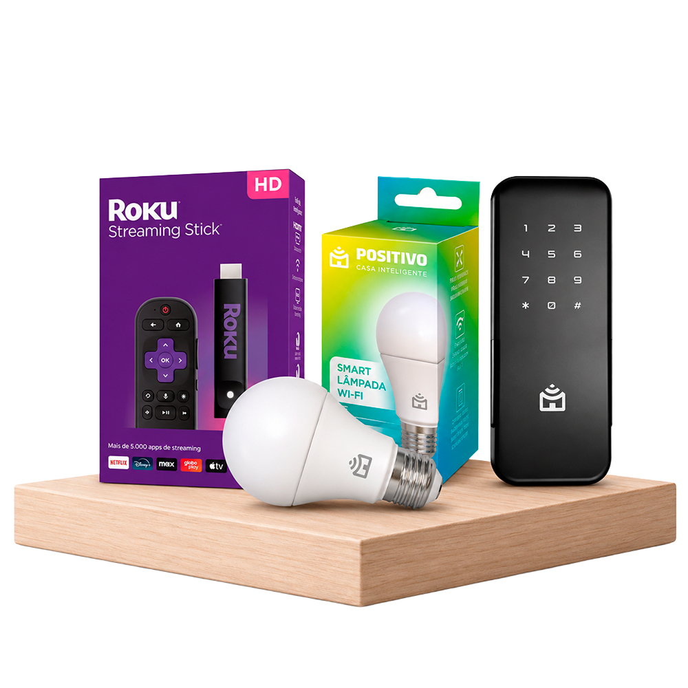 Kit Casa Inteligente Lâmpada Smart + Roku Stick Full HD + Fechadura Smart