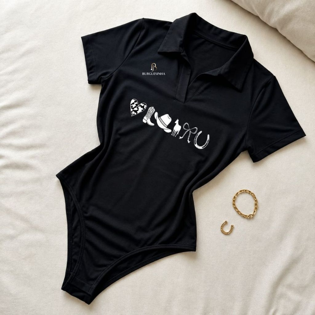 Body Polo Feminino Estampa Tendência 2026 Suplex Duplo Elegante Blogueira P ao G2 Envio Imediato