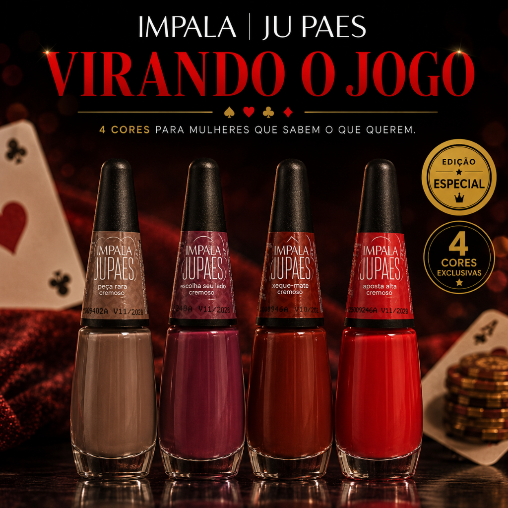 Kit Impala Nova Coleção Ju Paes Virando o Jogo Cremosos Esmalte Atacado 4 Cores
