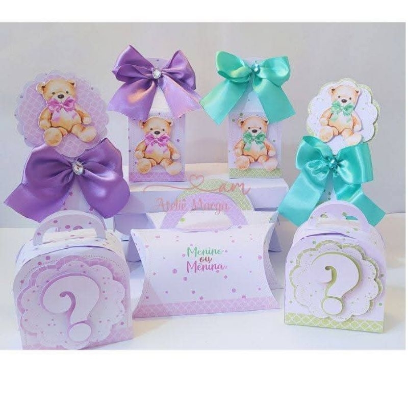 CAIXINHAS PERSONALIZADAS ~ TEMA CHÁ REVELAÇÃO URSINHO LEMBRANCINHAS PARA FESTA - KIT 10 A 50 UNIDADES