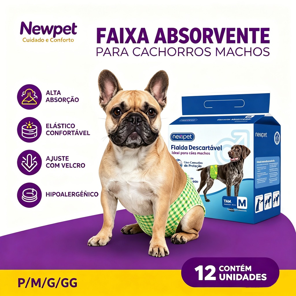 Newpet Fralda Higiênica Descartável Pet para Cachorro Macho Dog's Care P M G GG - Vários Tamanhos