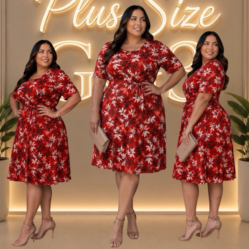 Vestido Plus Size Feminino GG3 Dress Moda Evangélica Elegante Manga Curta 48 ao 54