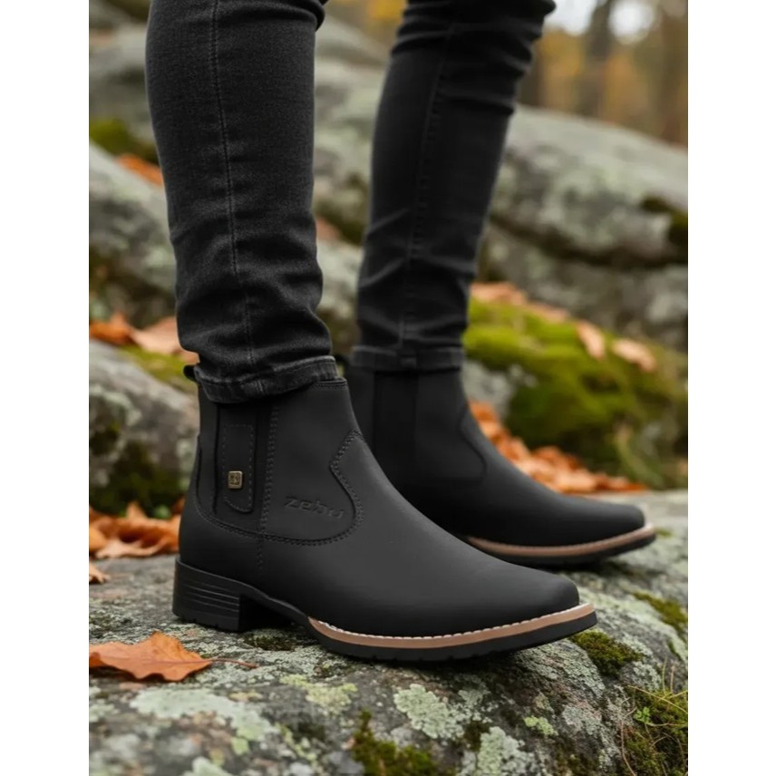 Botina Feminina Zebu Nobuck Preto Bota Texana Com Couro Bovino E Conforto Para O Dia A Dia