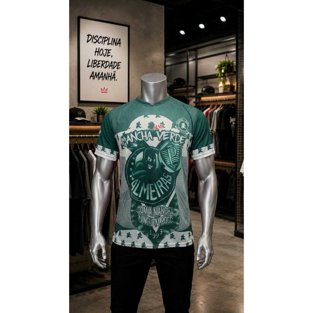 Camiseta de Torcida Mancha Verde Masculina Camisa Uniforme Futebol Casual Palmeiras