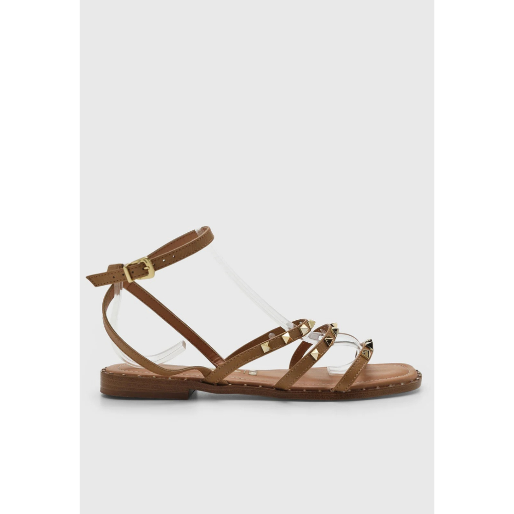 Sandália Rasteira Vizzano Feminina Marrom Bico Quadrado Spikes Casual Confortável Dia a Dia 6463-110-29711