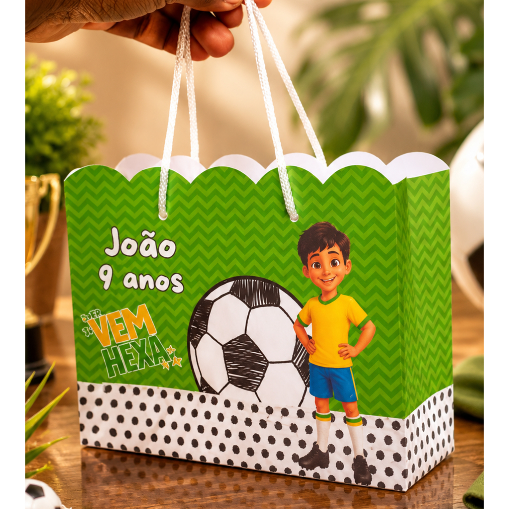 SACOLINHAS TEMA FUTEBOL BRASIL COPA PERSONALIZADAS LEMBRANCINHA DE ANIVERSÁRIO INFANTIL - JÁ MONTADAS