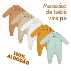 Macacão de Bebê Vira pé Recém nascido Unissex Neutro RN 100% Algodão Enxoval Maternidade