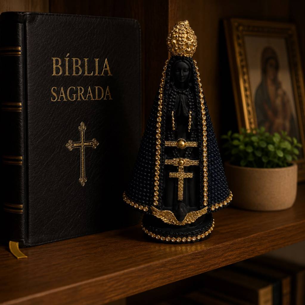 Imagem de Nossa Senhora Aparecida de gesso premium com strass 15 cm Lembrancinhas casamento batizado — imagem 2 de 2