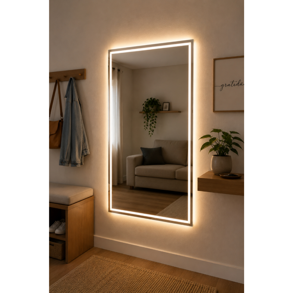 Espelho Retangular Grande Jateado com LED 3 Cores Touch Banheiro Luz Mais Forte Entrega Rapida · foto 2