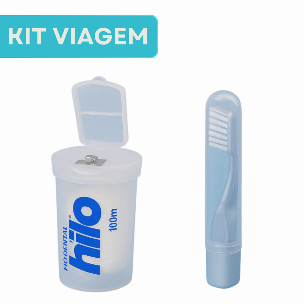 Kit Escova Dental e Fio Dental Hillo 100m com Estojo Protetor Praticidade Viagem