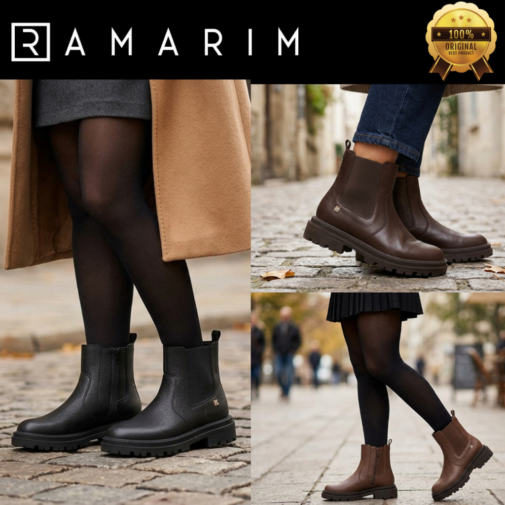 Bota Chelsea Ramarim Coturno Feminino Tratorado Cano Curto Salto Plataforma Tratorado Floater Conforto 2661101 Original