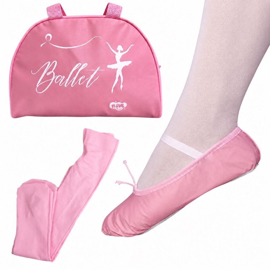 Kit Ballet Infantil 3 Peças: Bolsa  + Sapatilha + Meia calça- Acessórios Bailarina ROSAKit Ballet Infantil 3 Peças: Bols