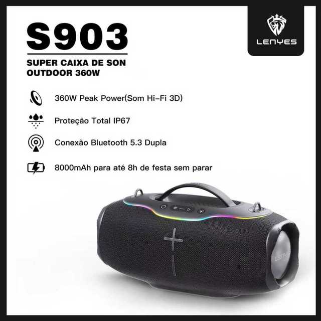 LENYES Caixa de Som Bluetooth 5.3 360W Som 3D HIFI Estéreo RGB IP67 Para Festas
