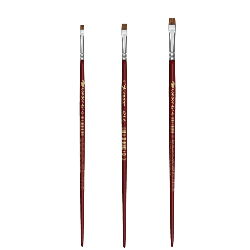 Kit com 3x Pincel Condor 421 Chato Orelha De Boi Tamanhos: 2, 6 e 8