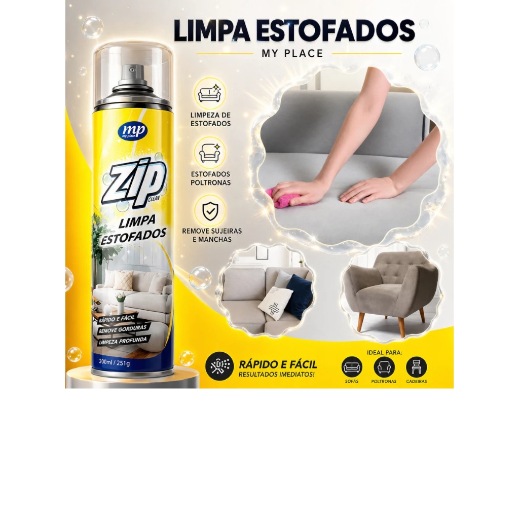 Spray Limpa Estofados Espuma Mágica Limpa a Seco Zip Clean Spray Perfumado 300ml