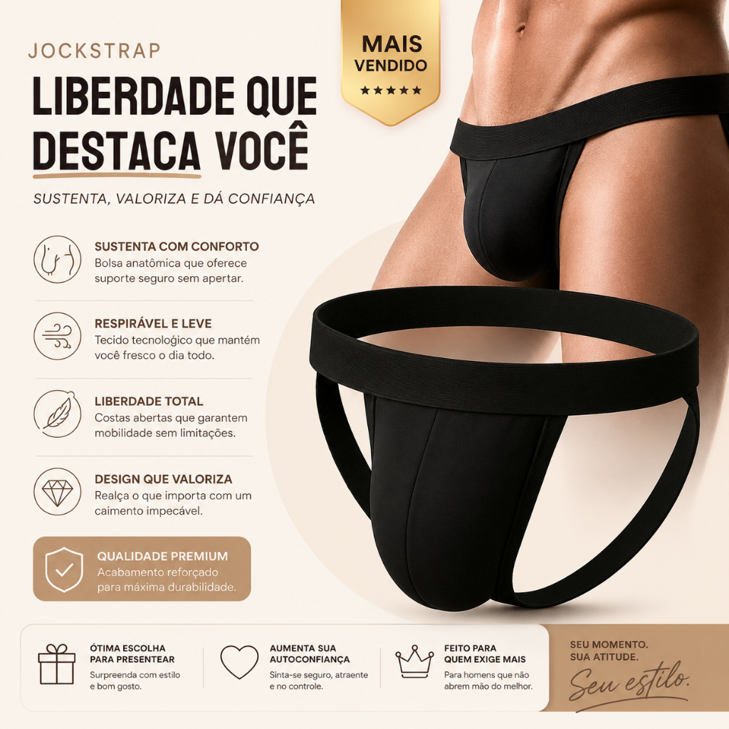 Cueca Jockstrap Masculina Sensual Confortável Poliéster