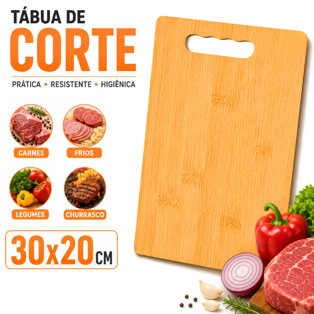 Tabua De Carne Para Corte Legumes e Churrasco Com Encaixe Para As Mãos Casa Cozinha