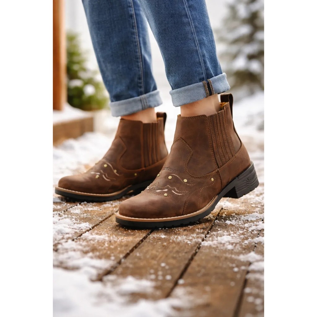 Botina Feminina Zebu Mustang Terra 71145 Couro Bovino Bico Quadrado Com Design Elegante Country